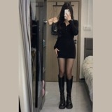 Весенний черный свитер, платье, 2025 года, премиум класс, с акцентом на бедрах