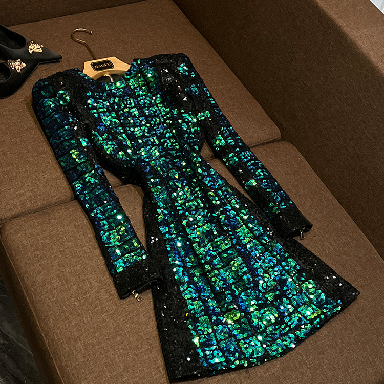 2026 New Women's Green Exquisite Dress Stage Banquet Host Party Rhombus Sequin Dress Ok73 2026 New Women's Green Exquisite Dress Stage Banquet Host Party Rhombus Sequin Dress Ok73