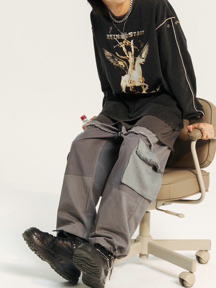 NSTNEW START new three-generation three-dimensional cut drawstring feet casual destruction washed retro overalls