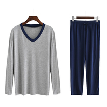 Autumn Winter V-neck trim modal mens home clothing long sleeve trousers loose casual sports plus size pajamas set