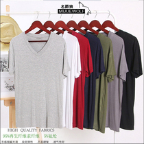Modal Mens Round Neck Short Sleeve T-shirt Summer Thin V Neck Plus Size Half Sleeve Single Shirt Blanet base shirt