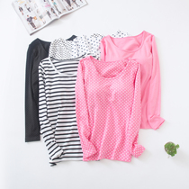 Pure cotton with bra - t - shirt free bra - t cup one yoga woman home striped autumn clothes