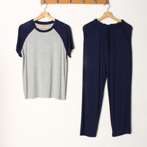 Mens modal pajamas summer short sleeve trousers set plus size thin models can be worn outside casual home wear suit