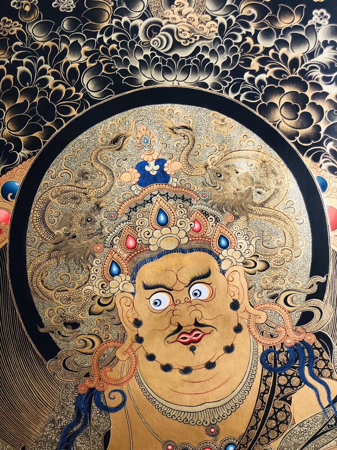 Regong Thangka Black Tang Huang Caishen God Five Surname Fortune God Lucky Treasurer