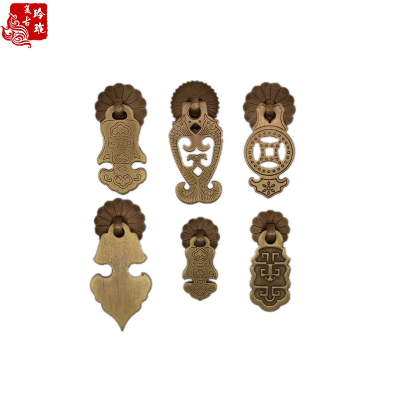 New Chinese imitation antique cabinet door single-hole hanging card handle wine cabinet drawer pure copper small handle solid wood furniture cabinet door handle