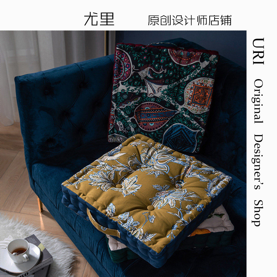 Thickened 8cm Fat Sins cushions handy Hand printed cotton hemp floating window cushion Home retro cushion Beauty Hip Cushion