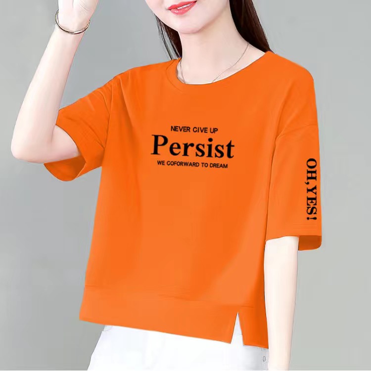 Pure Cotton Short-Sleeve T-Shirt for Women 2026 New Summer Loose Slimming Printed Slit Short Top for Petite Figures