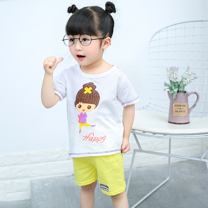 Trẻ em ngắn tay phù hợp với mùa hè mới chàng trai và cô gái cotton trẻ em của bé giải trí thể thao ngắn tay phù hợp với thủy triều đồ bé trai