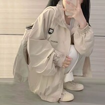 Harajuku Retro Windbreaker Jacket for Female Students Spring and Autumn Simple Loose Casual Versatile Trendy Jacket Top