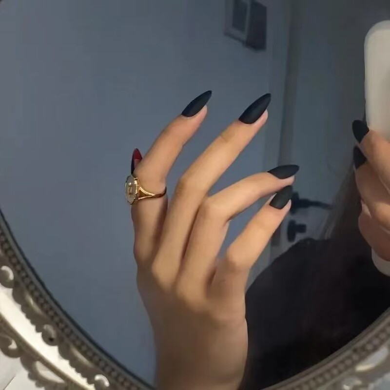 New Almond-Shaped Black Matte Press-On Nails, Matte Black Press-On Nails, Sexy Dm Cos Nail Stickers