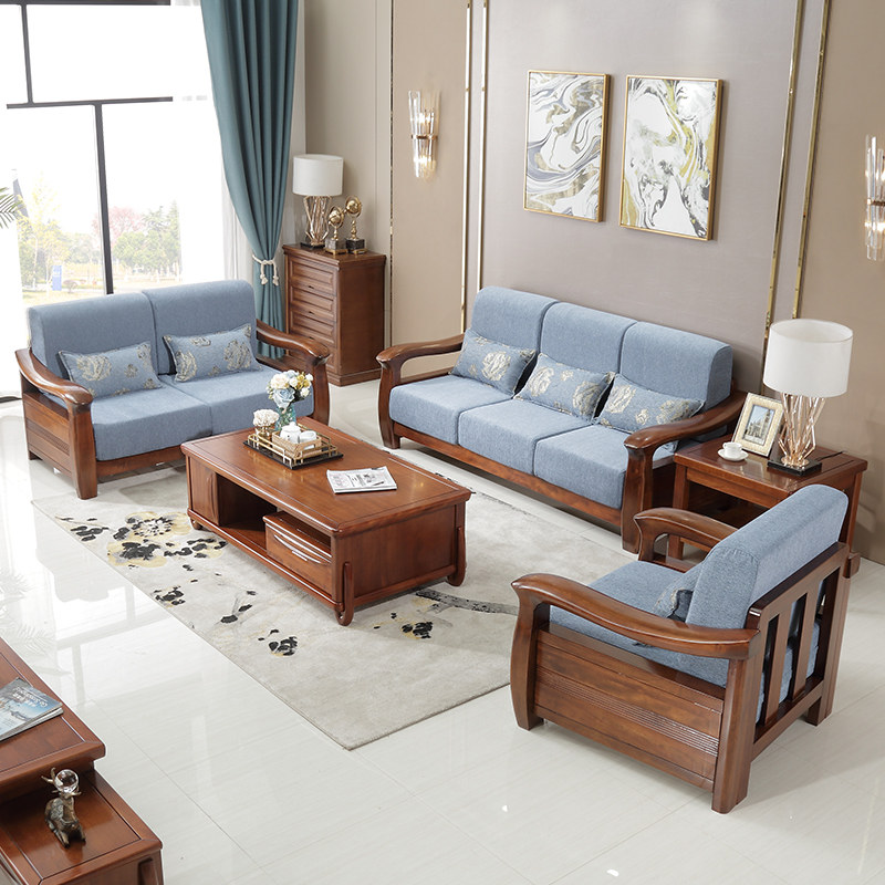 Golden Rubber sandalwood sofa living room furniture New Chinese - style solid wood fabric 123 person sofa combination