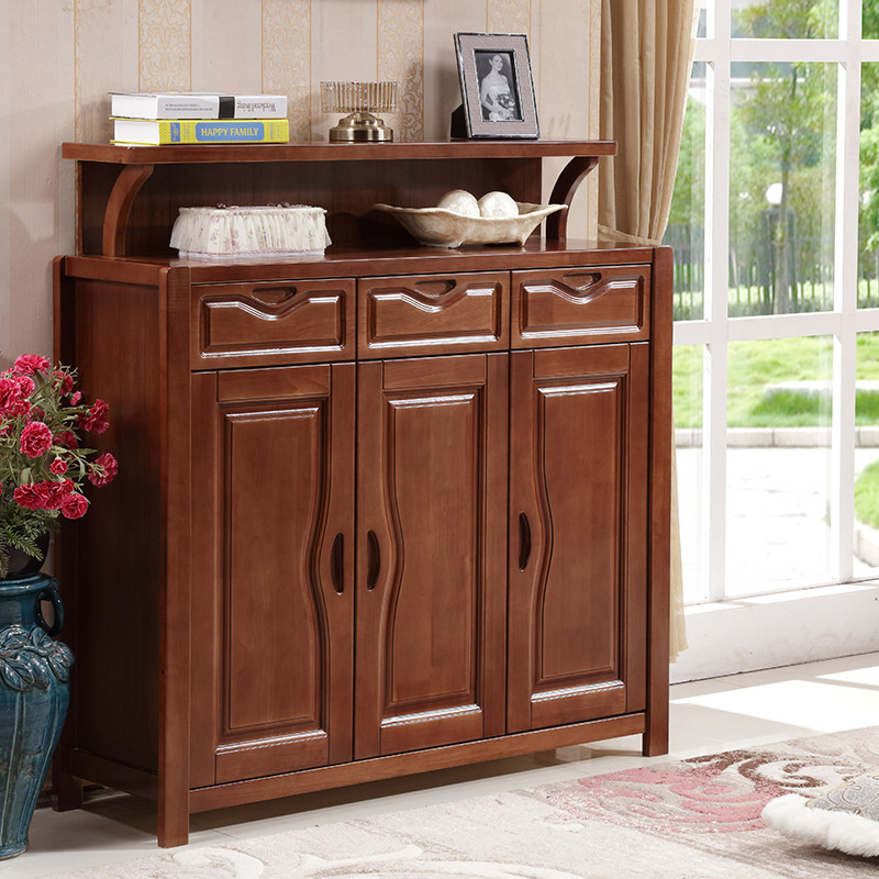 Door Hall Solid Wood Shoe Cabinet Modern Chinese Three Doors Xuanguan Shoe Cabinet Multilayer Large Capacity Living Room Pair Open Door Containing Cabinet