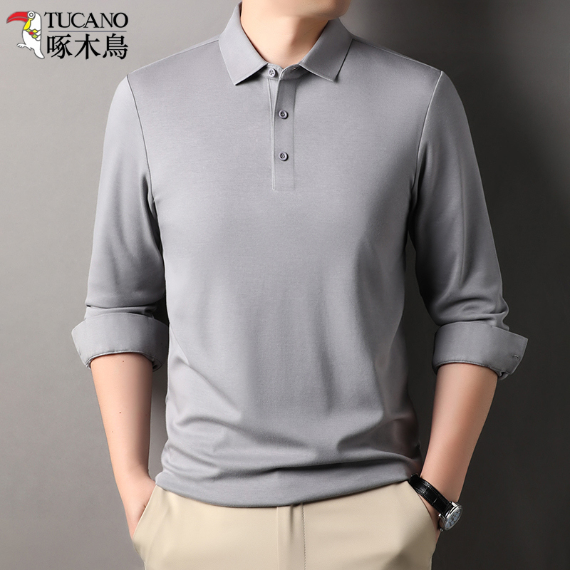 Men's Button-Down Long-Sleeve T-Shirt, Middle-Aged Autumn Clothing, Shirt with Cuffs, Base Layer Polo Shirt Men's Button-Down Long-Sleeve T-Shirt, Middle-Aged Autumn Clothing, Shirt with Cuffs, Base Layer Polo Shirt