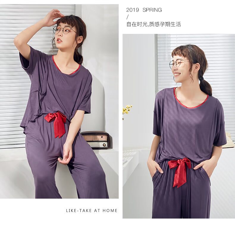 Quần áo mùa hè modal tay ngắn siêu mỏng cho bà bầu đồ ngủ mùa hè sau sinh ra ngoài cho con bú dịch vụ cho con bú - Giải trí mặc / Mum mặc bộ đồ sau sinh cao cấp