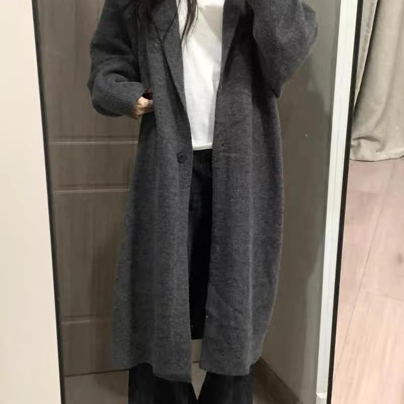 Original Korean Style Lazy Style Hooded Long Over-The-Knee Knitted Cardigan for Women in Autumn and Winter, Thickened, Loose and Slimming Coat Original Korean Style Lazy Style Hooded Long Over-The-Knee Knitted Cardigan for Women in Autumn and Winter, Thickened, Loose and Slimming Coat