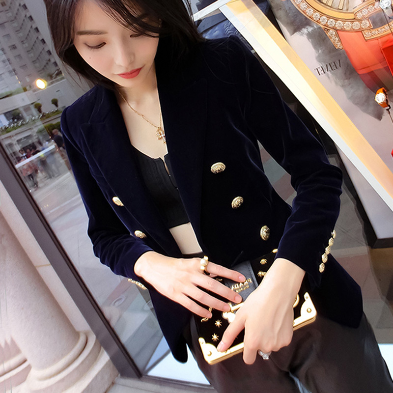 Velvet Blazer for Women 2026 Spring and Autumn New Long-Sleeve Warm Slim-Fit Double-Breasted Elegant Suit for Women