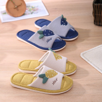 Four seasons linen slippers women Summer indoor non-slip soft bottom couple cartoon cotton linen slippers male spring and autumn