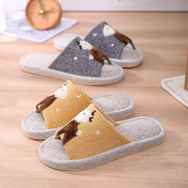 Linen Slippers Women's Thick Bottom Home Autumn Winter Home Indoor Season Universal Non-slip Silent Care Shoes Cotton Linen Summer