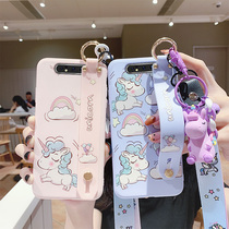  Samsung a70 mobile phone case a70 protective cover a70 anti-fall a50 all-edging a40 soft rubber cartoon cute unicorn lanyard Samsung a10s men and women wristband strap lanyard ins net infrared