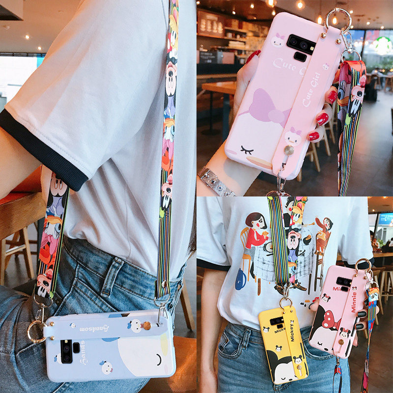 Samsung note9 mobile phone case Samsung note10 protective cover note10 cute cartoon men and women Samsung note8 fall wrist ins net red lanyard note1