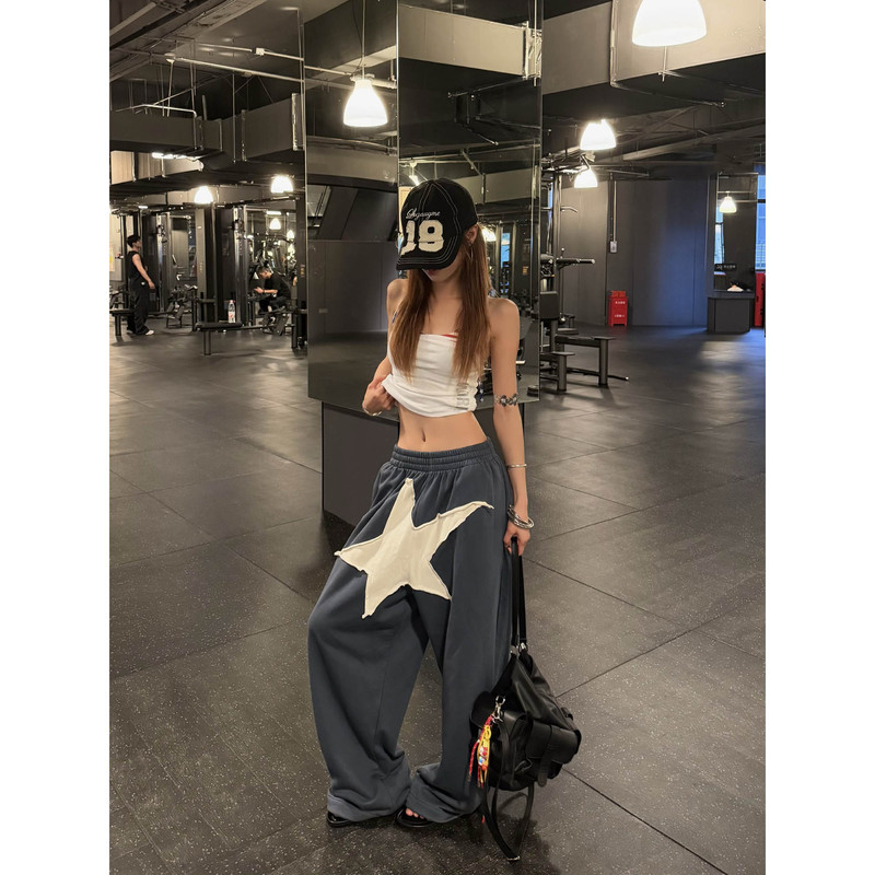 Marmroo American Retro Star Patch Embroidered Wide-Leg Pants for Women, Summer Loose Drape Slimming Versatile Long Pants Marmroo American Retro Star Patch Embroidered Wide-Leg Pants for Women, Summer Loose Drape Slimming Versatile Long Pants
