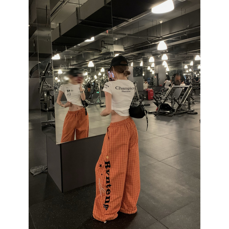 Marmroo American Retro Orange Letter Printed Wide-Leg Pants for Women, Summer Thin Loose Casual Straight Pants Marmroo American Retro Orange Letter Printed Wide-Leg Pants for Women, Summer Thin Loose Casual Straight Pants