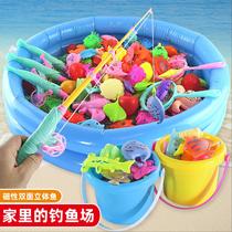  Fishing toy pool set Childrens puzzle men and women children 1-2-3 years old 5 magnet retractable fishing rod plastic