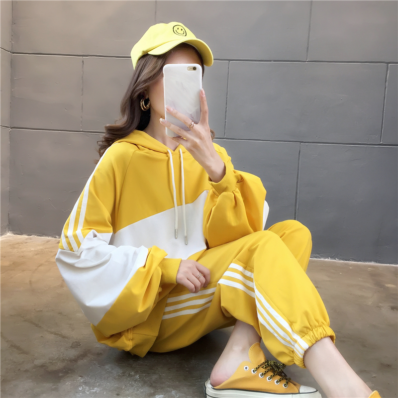VK旗艦店 韓系百搭拼色連帽薄款寬鬆單品長袖上衣