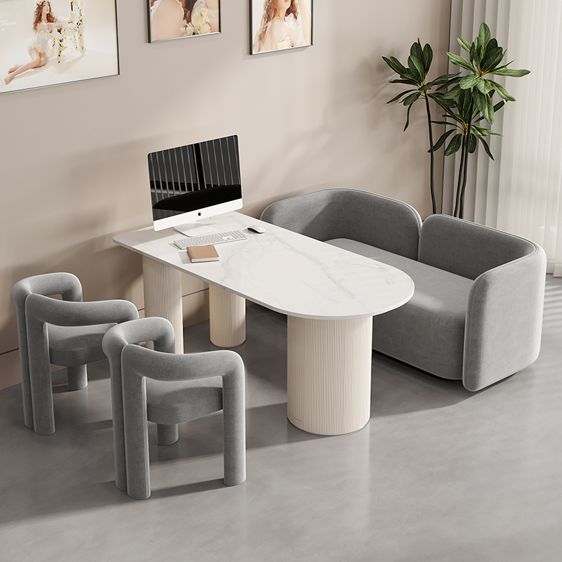 Photo Studio Booth Sofa, Light Luxury Reception Area, Cream-Style Wedding Dress Shop Photo Selection Table, Beauty Salon Consultation Table and Chair Set