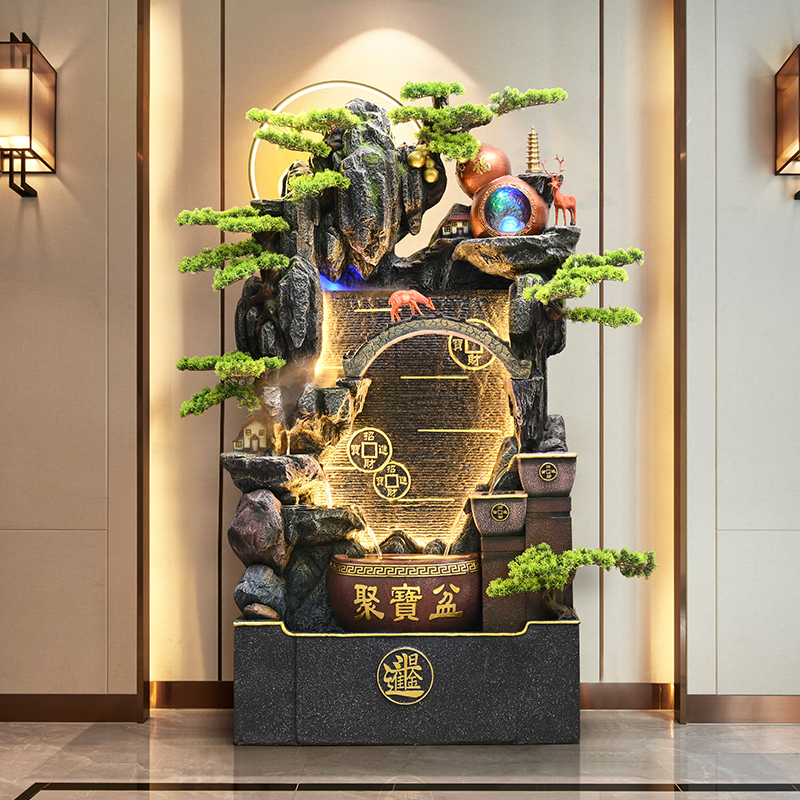Large Rockery Fish Tank with Circulating Water, Home Decoration for Living Room, Entrance, Wealth-Attracting Fountain, Office Landscape