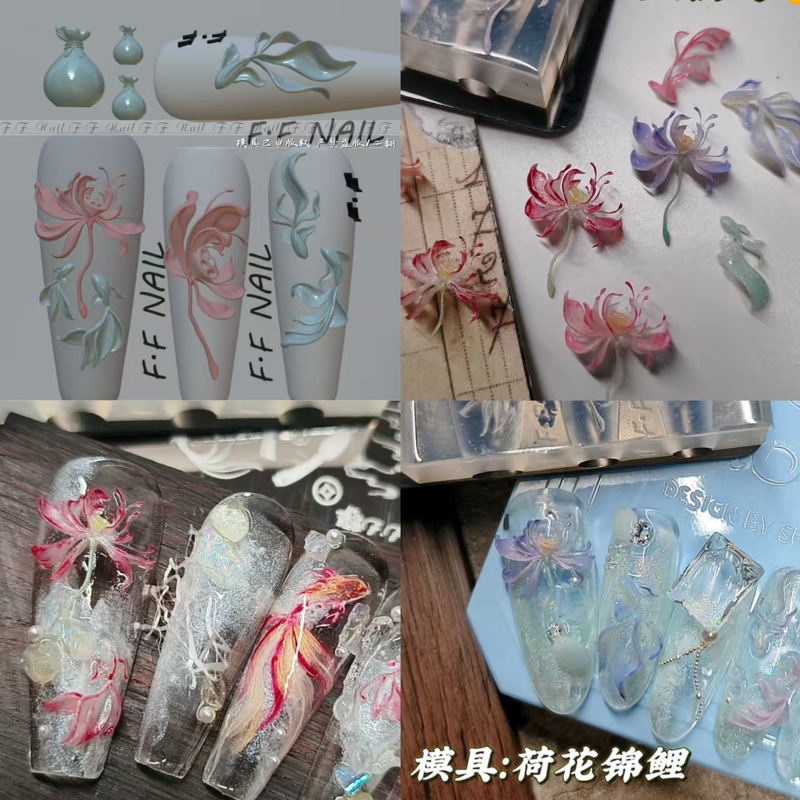 Lotus Koi F.F Fengfeng/Small Sweet Potato Nail Three-Dimensional Lotus Koi Nail Art Wearable Nail Decoration Mold
