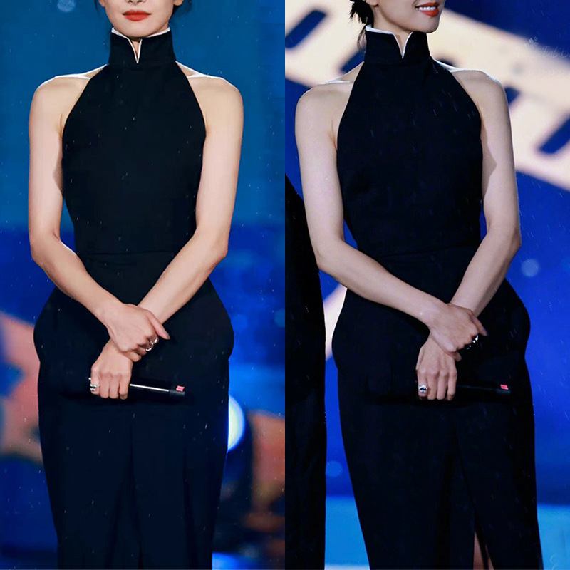 Song Qian Celebrity Style Stunning Sleeveless High-Neck Dress Women's Halter Neck 2025 Formal Dress New Chinese-Style Improved Cheongsam