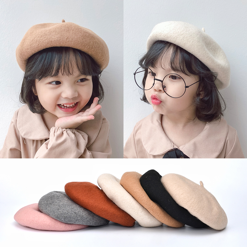 Autumn winter children's berets baby girls vintage cashmere princess hat parent pumpkin hat little girl top hat