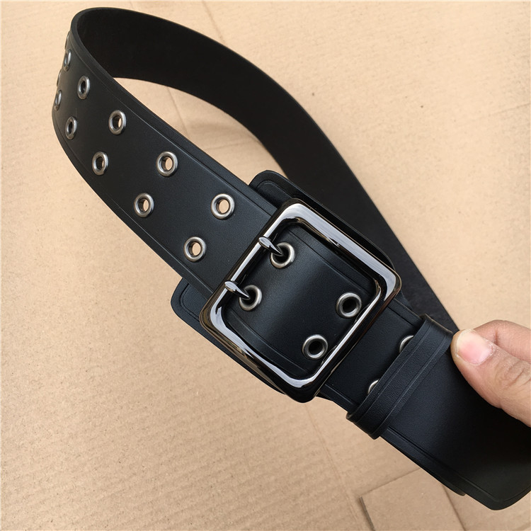 Throw the black cow leather with a double-pin belt.