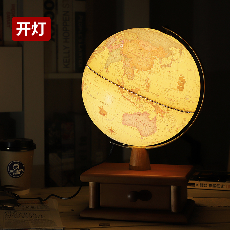 Globes small antique color 20cm with light luminous high-definition solid wood drawer box to receive vintage bedside ornaments tea table decoration living room birthday gift