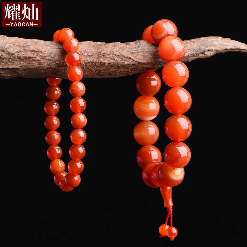 Dazzling Afghan red silkworm stone hand-made shadow stone Yuanzhu Multi-circle hand strings for men and women Day gift lovers ornament
