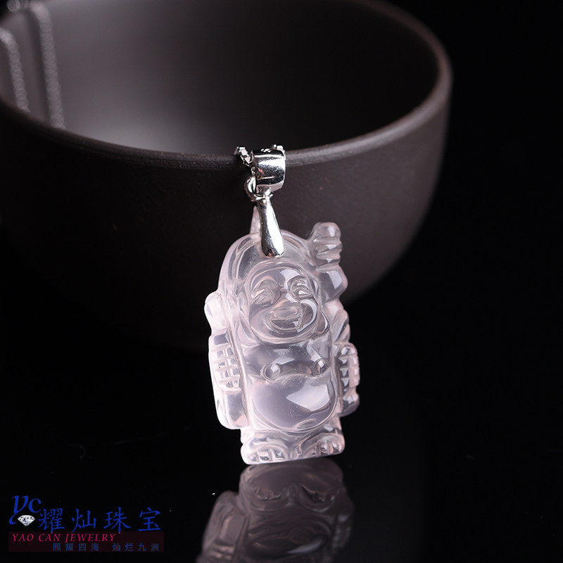 Yao Can Crystal Buddha Pink Crystal Buddha Red Rabbit Hair Crystal Buddha Pendant Men's and Women's Necklace Cross-stitch