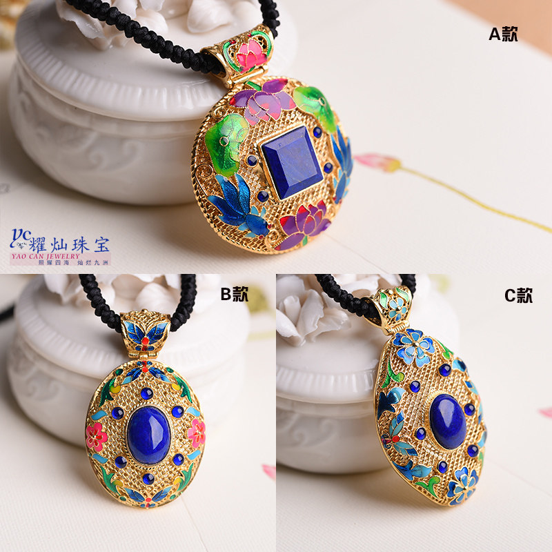 Dazzling green gold stone pendant silver pendant woman necklace View Thai blue enamel colorful male and female pendant necklace