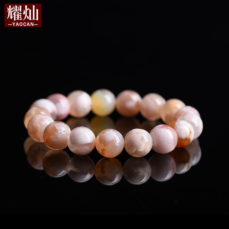 Shining Cherry Blossom Onyx Single Circle Unisex Couple Handmade Peach Blossom Gift for Girlfriend