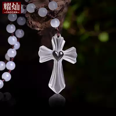 Yacan white crystal cross pendant simple men and women 925 silver necklace Jesus Christian jewelry
