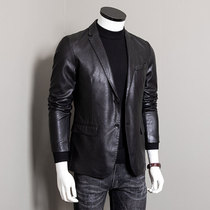 Mens leather jacket 2021 spring Korean slim business casual thin suit PU leather jacket mens trend