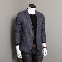 Linen blazer mens autumn light and old striped Chinese style mens casual small suit single western top tide