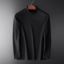 Semi-high-neck long-sleeved T-shirt mens slim-fit winter inner autumn clothes bottoming shirt plus velvet thickened solid color warm mens t-shirt