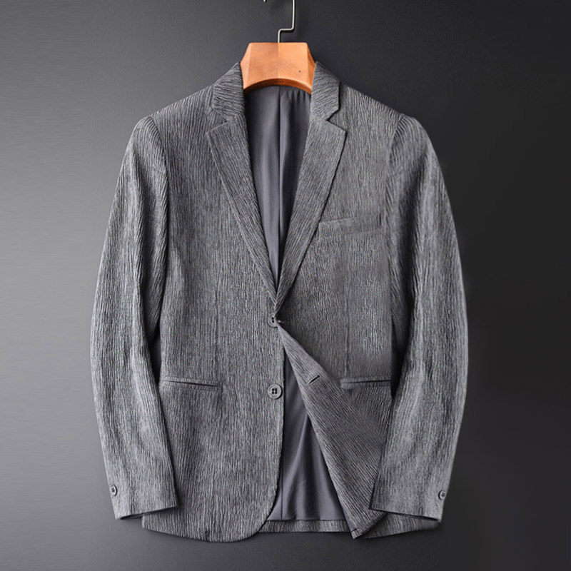 Suit Men's suit Spring light and thin style retro made of old days silk striped pleated ruffles handsome men casual Western coat