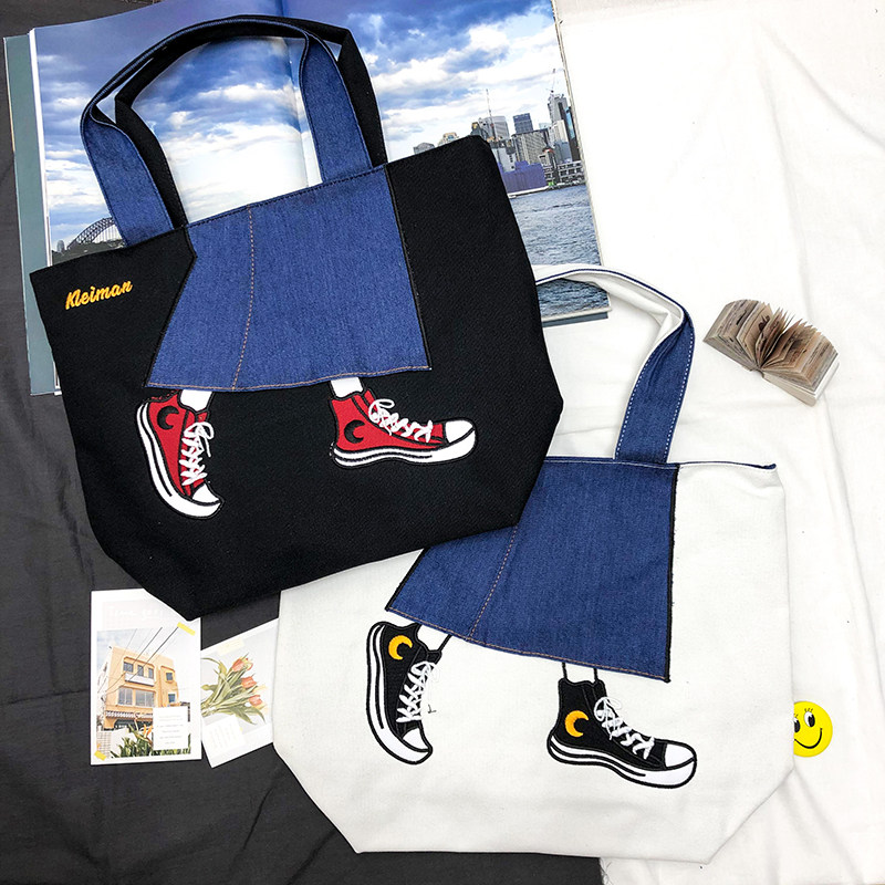 Handbag female canvas bag college student class bag denim bag casual ins all-match literary large-capacity shoulder bag