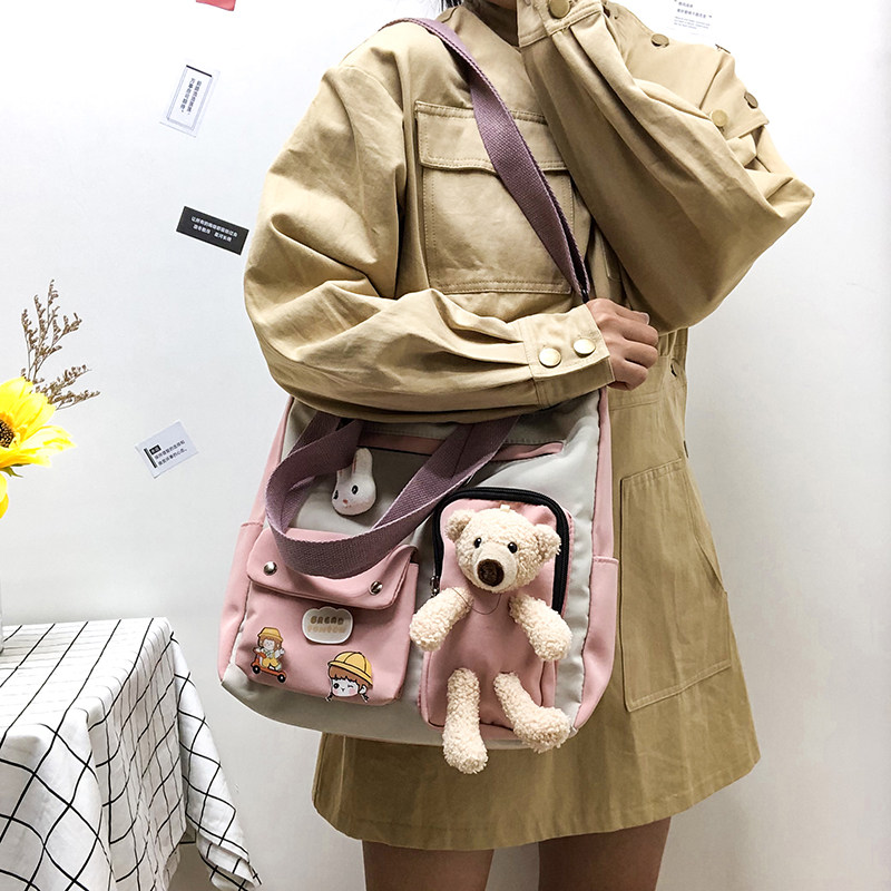 Cute Bear Messenger Bag Female Mori Handbag Korean Ins Student Harajuku Soft Cute Cartoon Girl Shoulder Bag