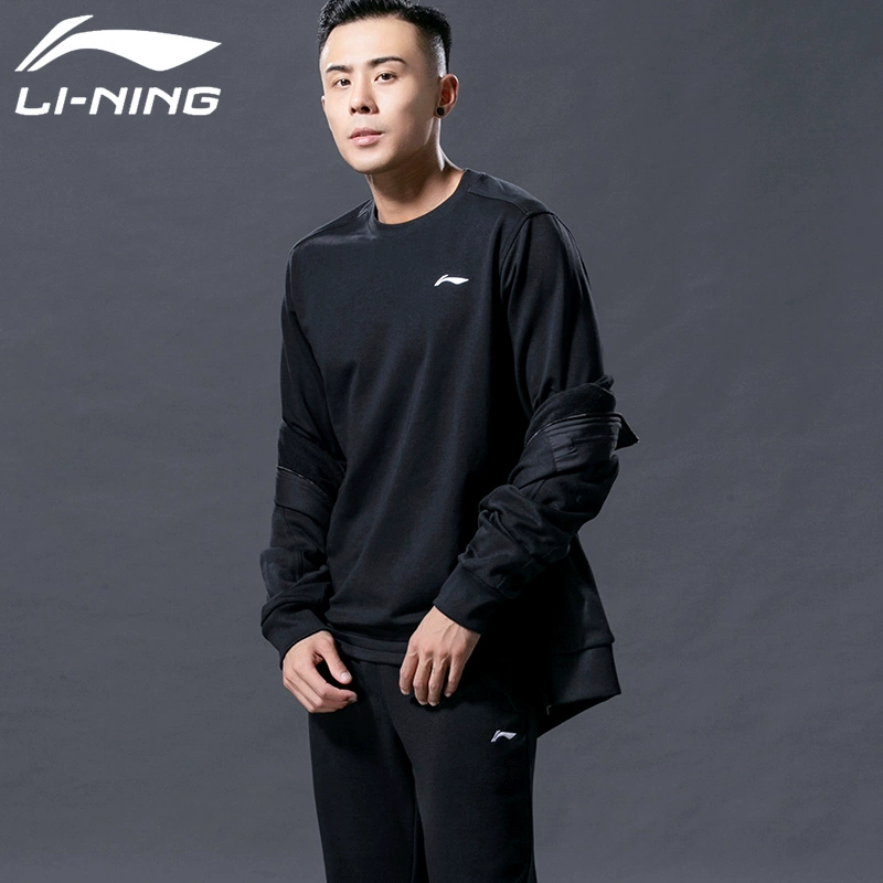 Li Ning Wei quần áo nam mùa thu dài tay lỏng lẻo áo thun nam cổ tròn đan áo sơ mi nam chạy bình thường