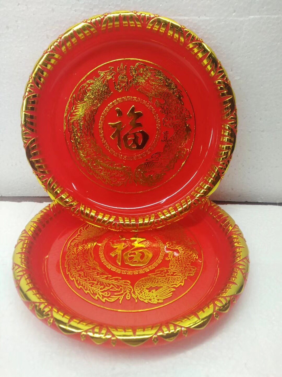 Plastic red plate, big black tea plate, fruit plate, tea plate, dragon and phoenix plate, festive Chaoshan Festival, melon seeds, plastic plate
