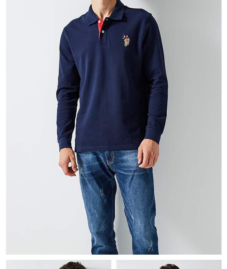 Áo thun cotton nam dài tay mùa thu mới Áo thun nam dài tay áo thun 100% cotton áo polo trắng