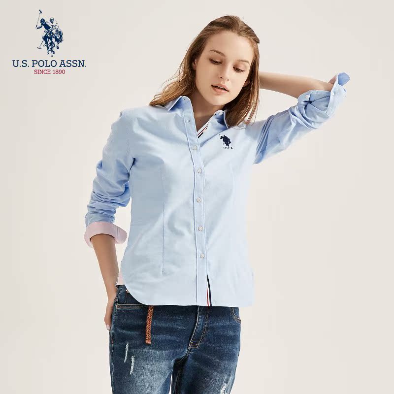 U S POLO ASSN women's long-sleeved shirt bottoming solid color embroidery business wear long-sleeved shirt for women